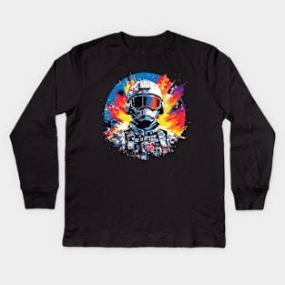 Man With Helmet Video Game Character Futuristic Warrior Portrait  Abstract Kids Long Sleeve T-Shirt